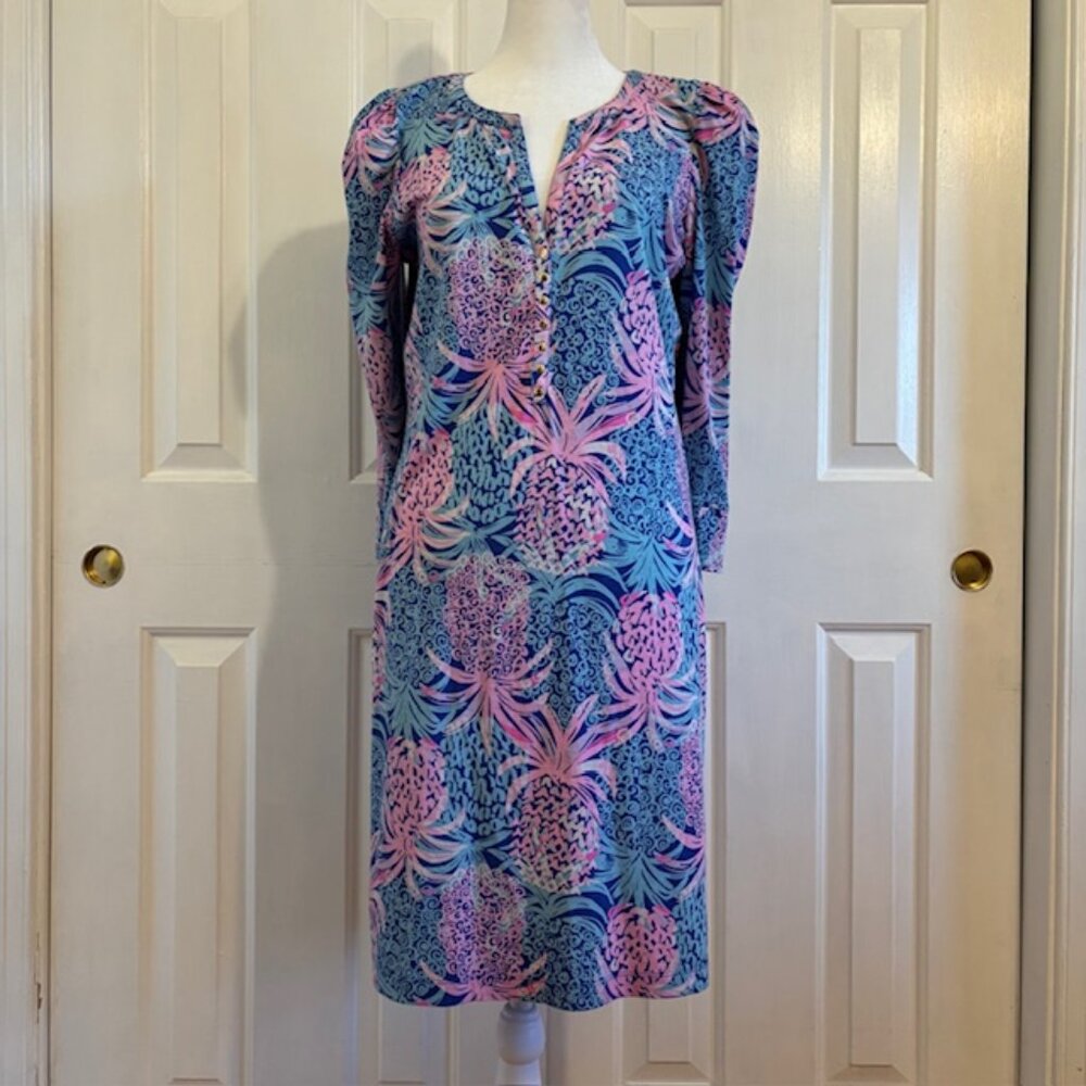 Lilly Pulitzer Marlie Dress in Borealis Blue Tropic Down Low Size Medium